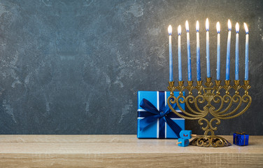 Hanukkah celebration with menorah