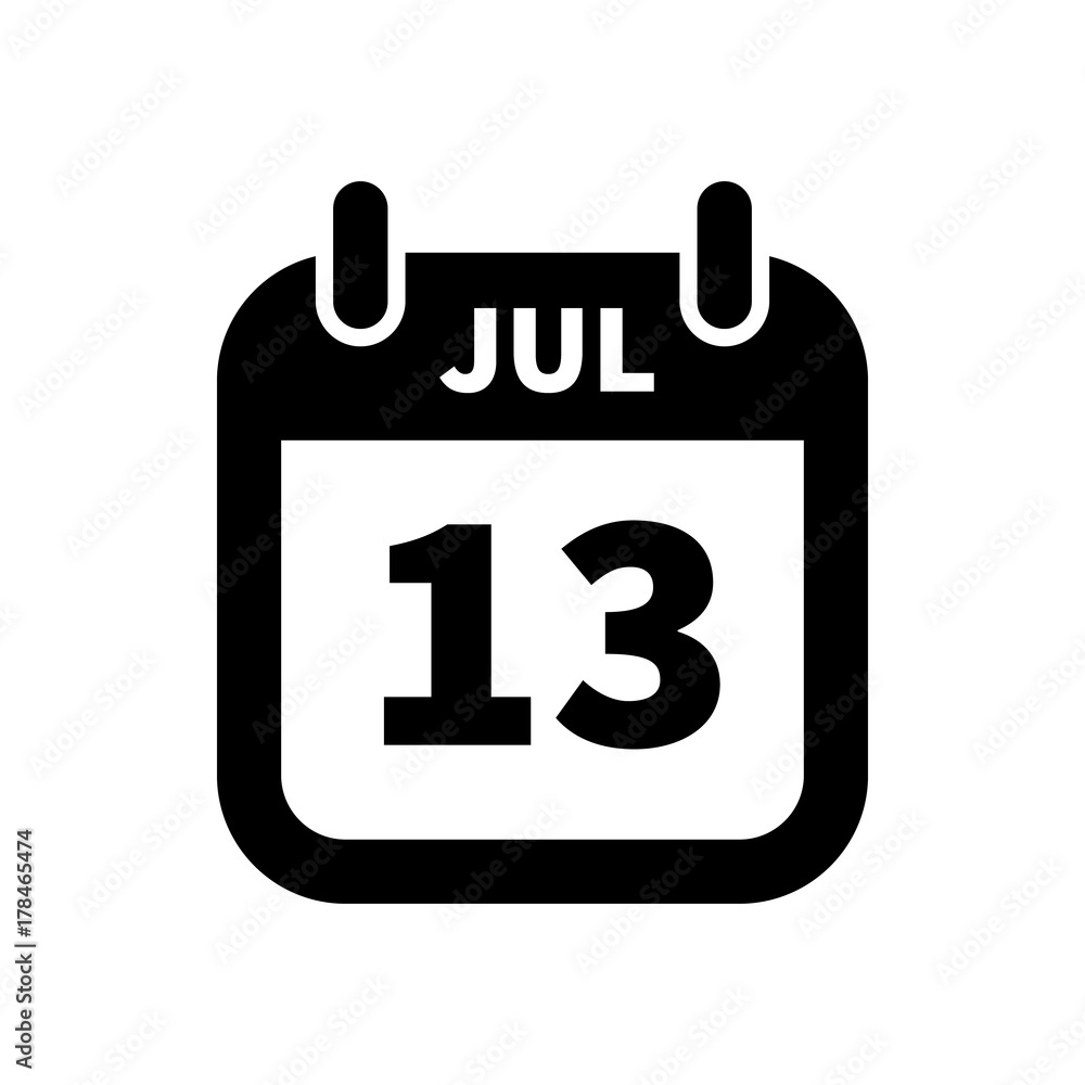 Simple black calendar icon with 13 july date isolated on white Simple black calendar icon with 13 july date isolated on white