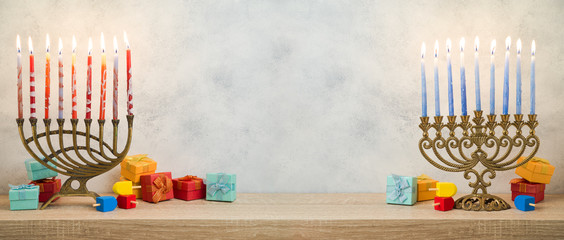 Hanukkah celebration with menorah