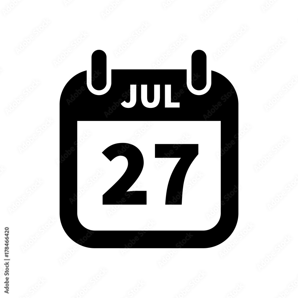 Simple black calendar icon with 27 july date isolated on white Simple black calendar icon with 27 july date isolated on white