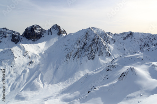 Mountain panorama with snow and blue sky in winter in Stubai Alps  Austria