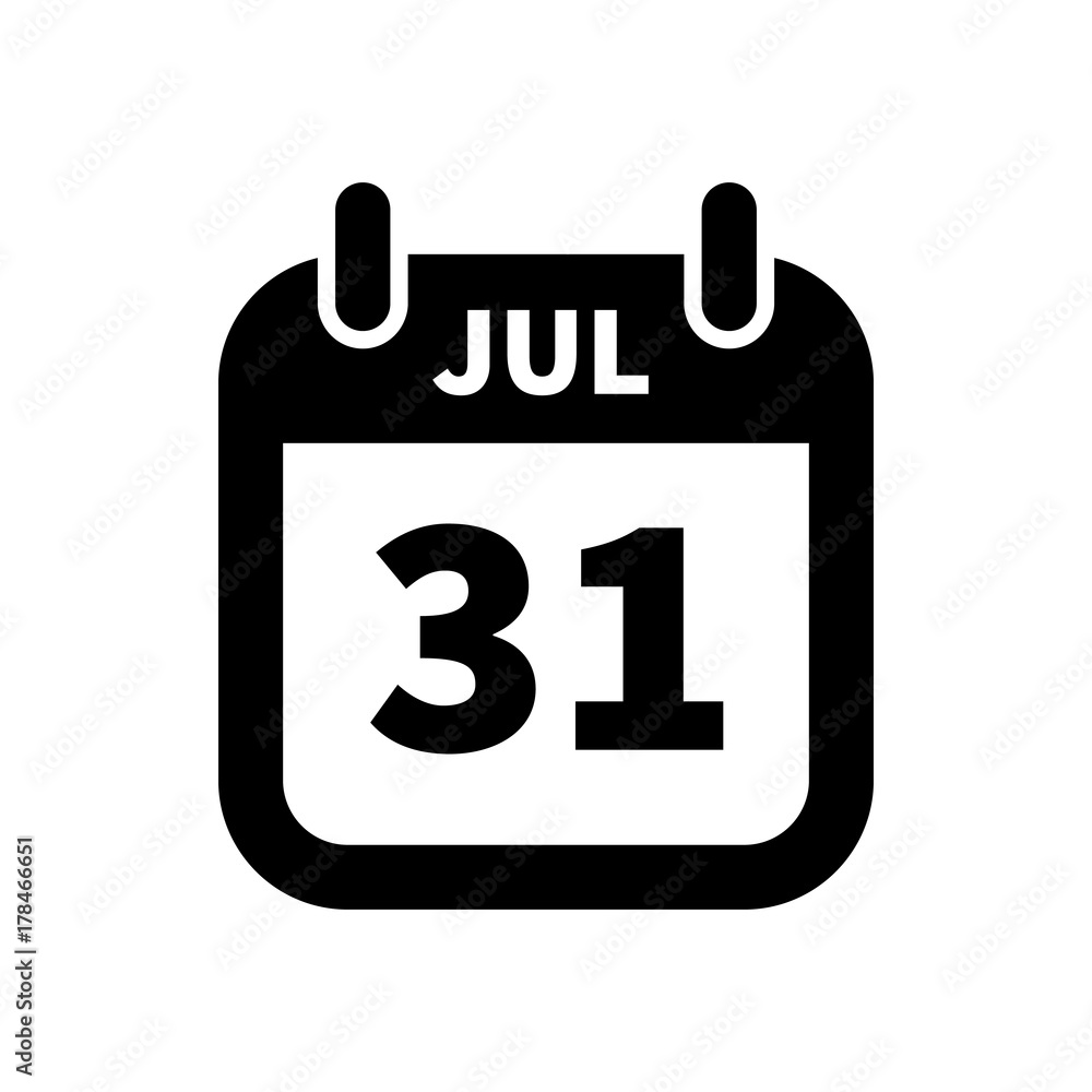 Simple black calendar icon with 31 july date isolated on white Simple black calendar icon with 31 july date isolated on white