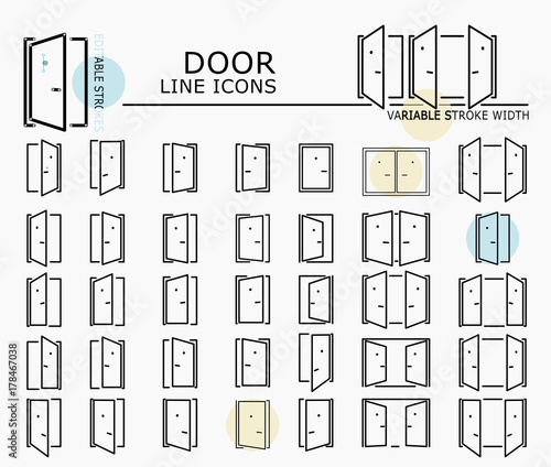 Door line icons with minimal nodes and editable stroke width and style