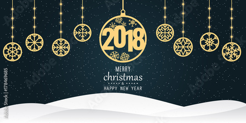 Happy New Year 2018 and Merry Christmas Background, Carte de voeux - New year greeting card. 2018 Happy New Year Background for your Seasonal Flyers and Greetings Card.