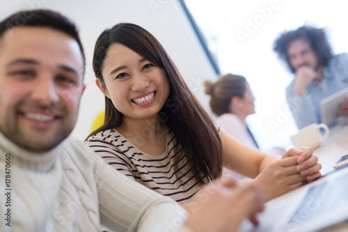 Startup Business Team At A Meeting at modern office building