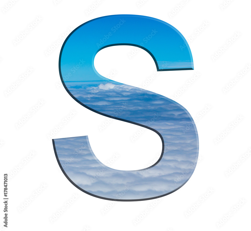 alphabet letters Blue sky with clouds on a white background alphabet letters Blue sky with clouds on a white background