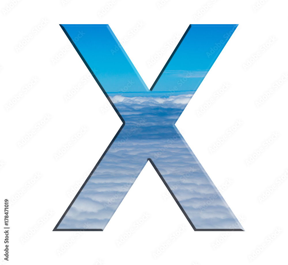 alphabet letters Blue sky with clouds on a white background alphabet letters Blue sky with clouds on a white background
