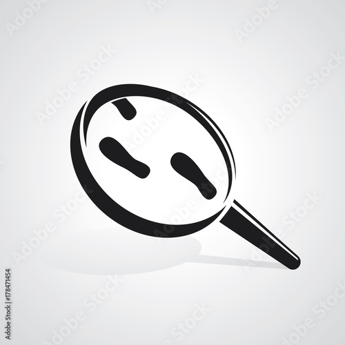 Magnifying glass with footprints. Vector illustration