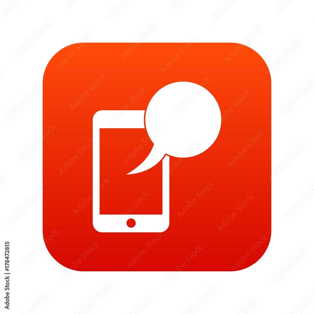 Speech bubble on phone icon digital red Speech bubble on phone icon digital red