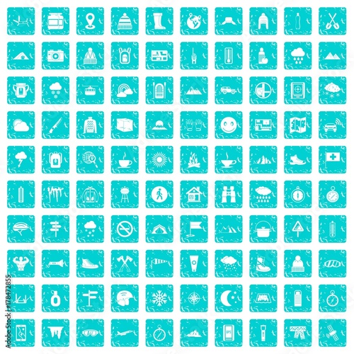 Wallpaper Mural 100 mountaineering icons set grunge blue Torontodigital.ca