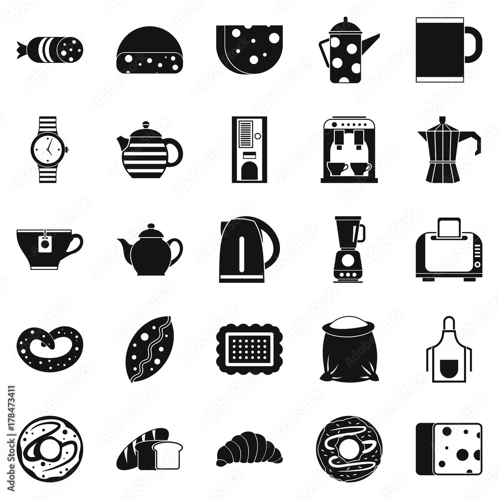 Tea leaf icons set, simple style Tea leaf icons set, simple style