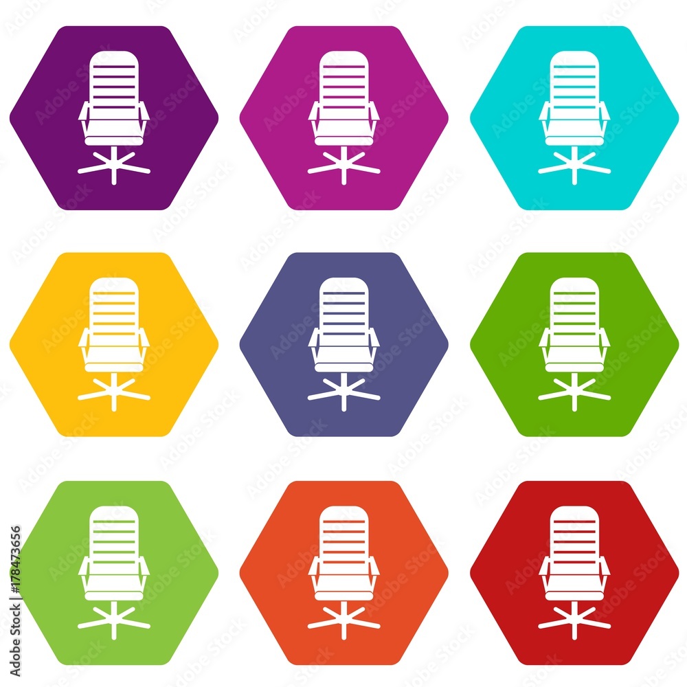 Office chair icon set color hexahedron Office chair icon set color hexahedron