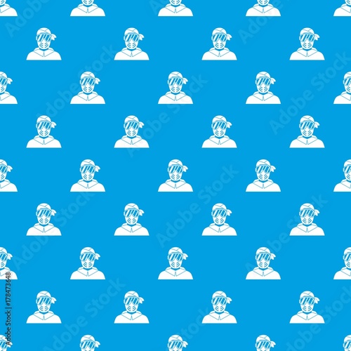 Paintball player wearing protective mask pattern seamless blue
