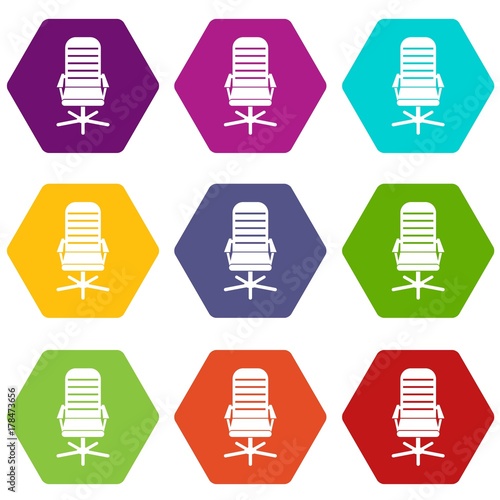 Office chair icon set color hexahedron