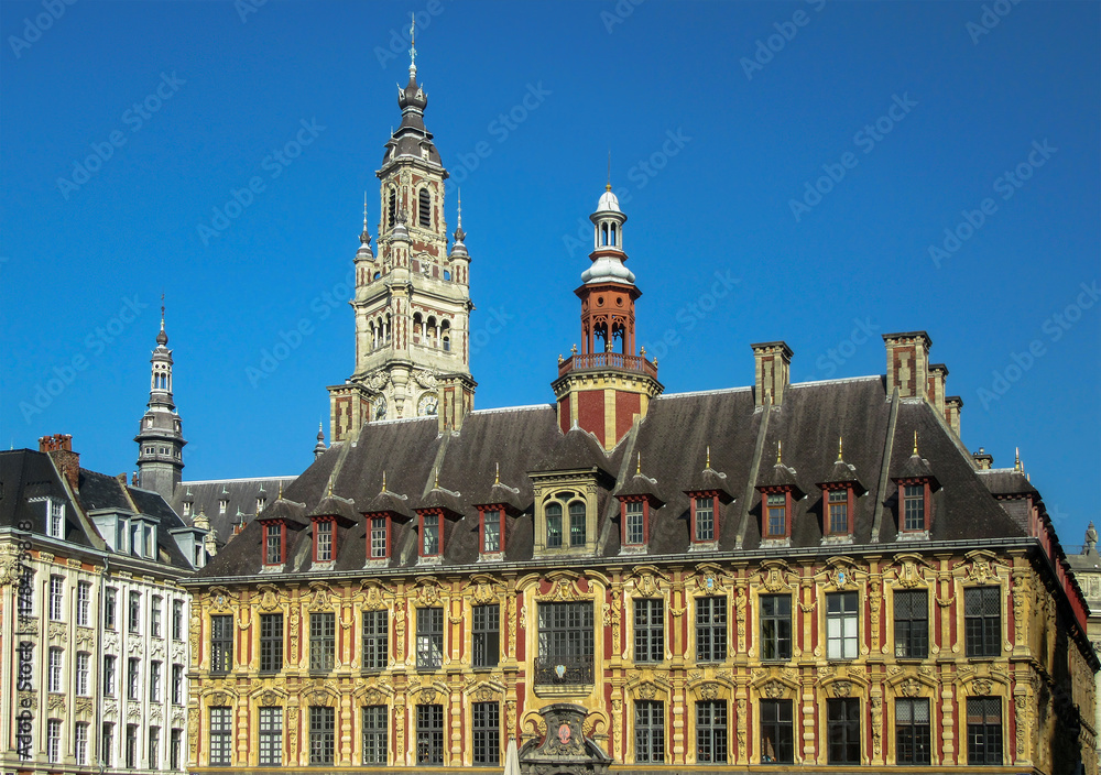 Beautiful medieval buildings in the center of Lille, France