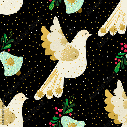 Dove of peace. Seamless christmas pattern photo