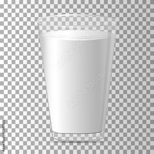 Milk in a glass. Full glass with beverage. Vector.