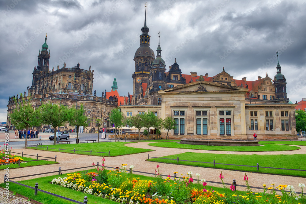 DRESDEN, GERMANY - JULY 15, 2016: Zwinger Palace on a cloudy day. Dresden attracts 5 million people annually