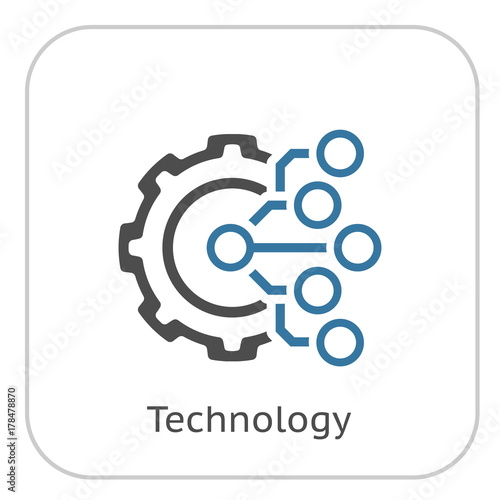 Technology Icon. Gear and Electronic. Digital Factory Symbol.