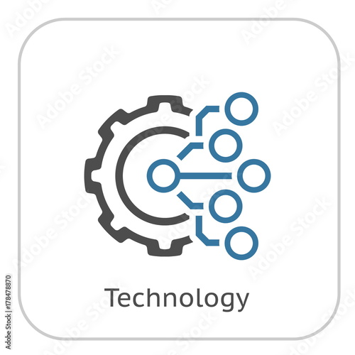 Technology Icon. Gear and Electronic. Digital Factory Symbol.