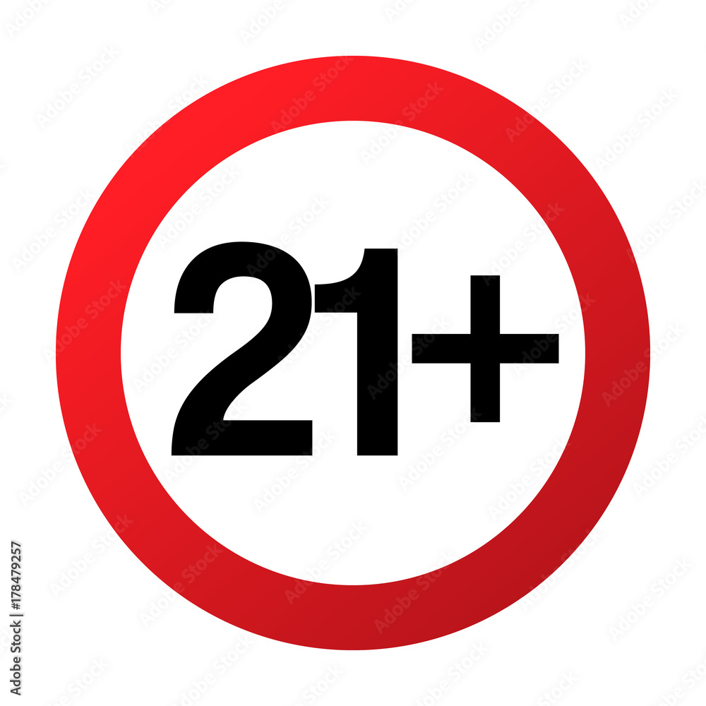 Under twenty one years prohibition sign, adults only, vector illustration. Not allowed for teenagers or people before 21 years old. Parental control. Circle red sign with numbers crossed Under twenty one years prohibition sign, adults only, vector illustration. Not allowed for teenagers or people before 21 years old. Parental control. Circle red sign with numbers crossed