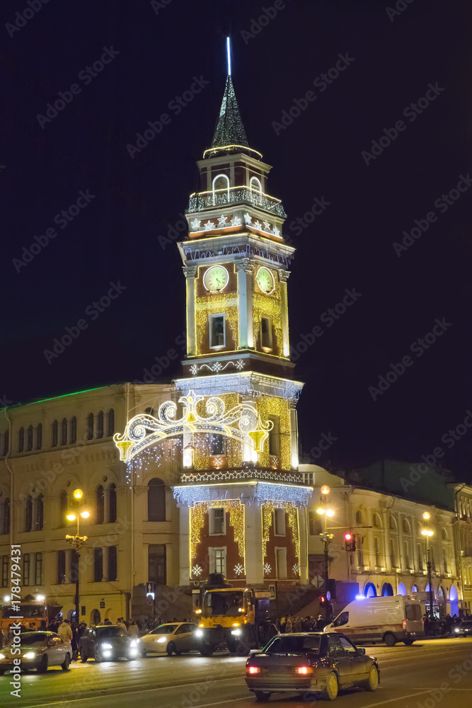 Nevsky Avenue in Christmas decoration. St. Petersburg. Russia...