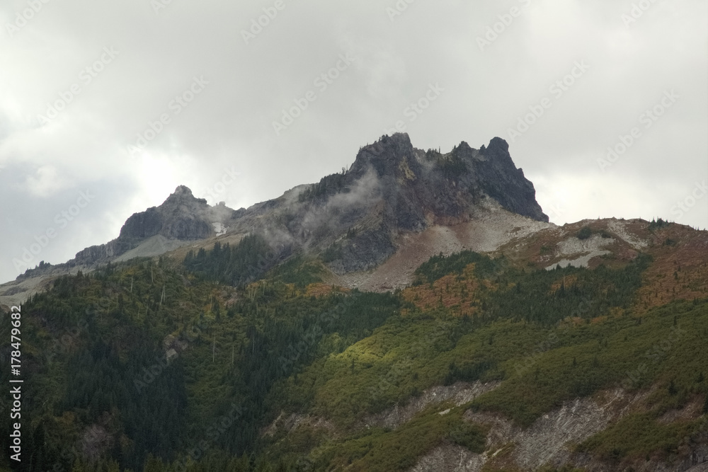 Misty Crags and Fall Colors at Stevens Canyon, Mt Rainier
