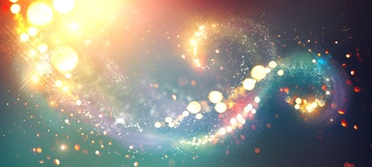 Christmas background. Golden glittering stars swirls over black background
