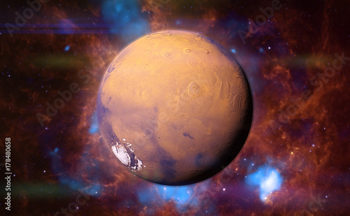 Fototapeta Naklejka Na Ścianę i Meble -  planet Mars in front of a colourful nebula