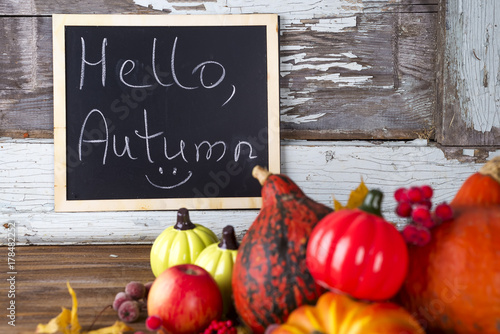 Hello Autumn sign on board photo