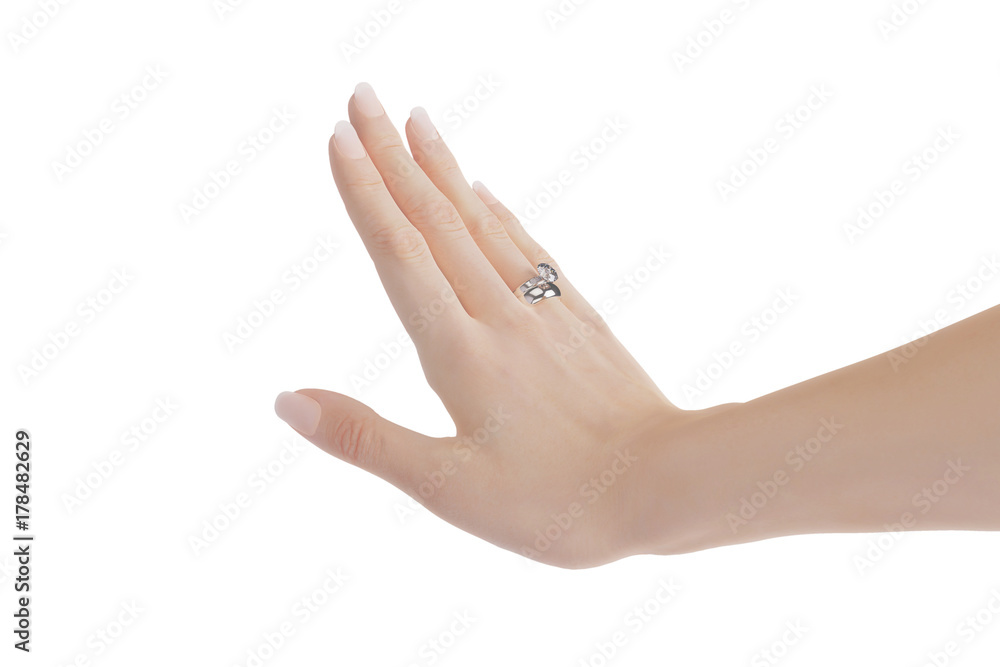 Woman's right hand with platin wedding ring
