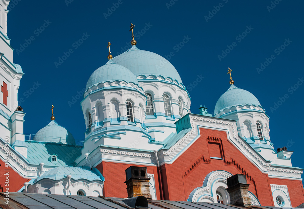 Spaso-Preobrazhensky Cathedral of Valaam Monastery. Sunny summer day.