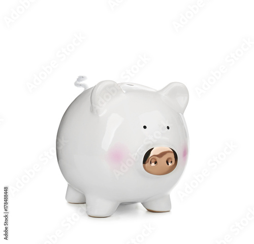 Cute piggy bank on white background