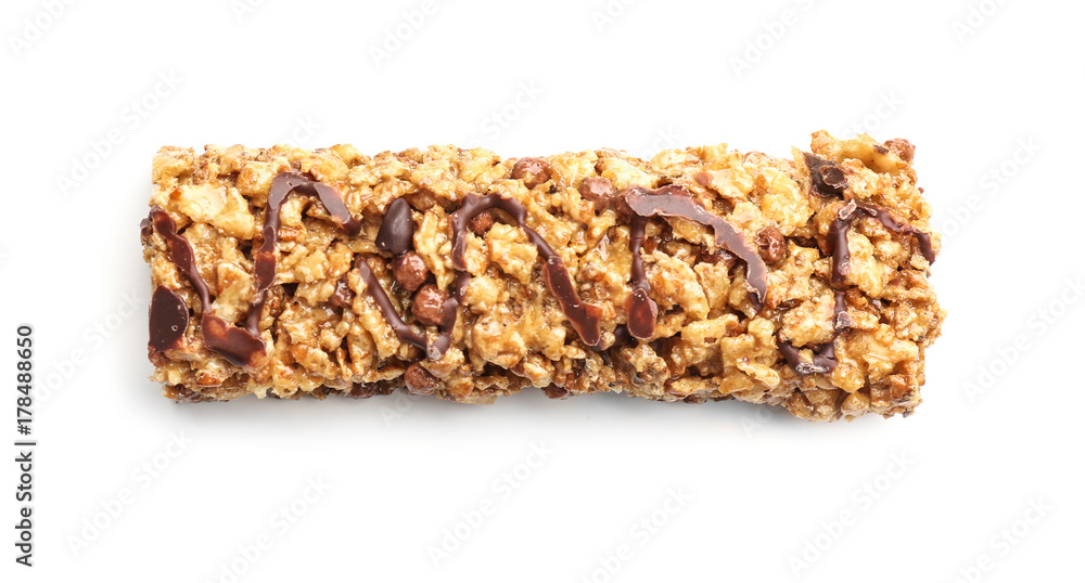 Yummy cereal bar on white background Yummy cereal bar on white background