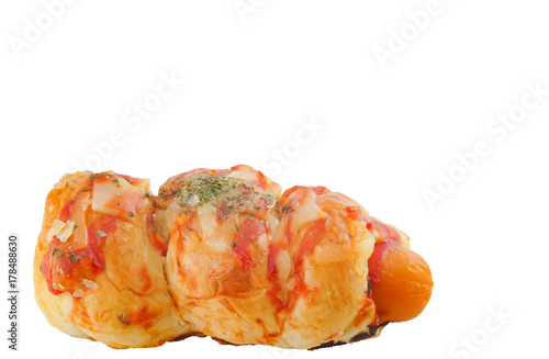 bread with sausage on white background