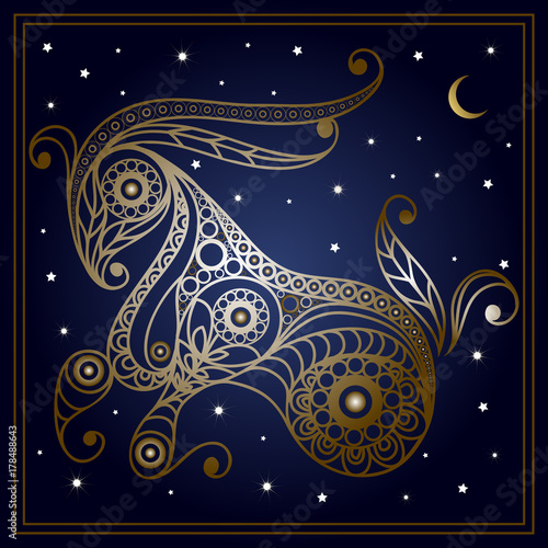 Decorative zodiac sign Capricorn in floral style 1