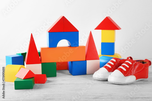 Colorful blocks for kindergarten on table