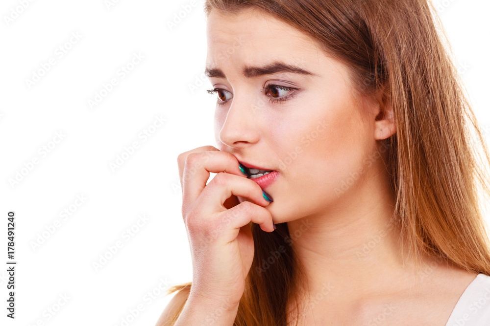 Teenage woman looking worried, thinking about something Teenage woman looking worried, thinking about something
