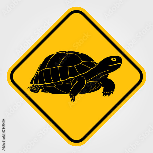 Yellow Road sign - Attention Animal, Turtle.  