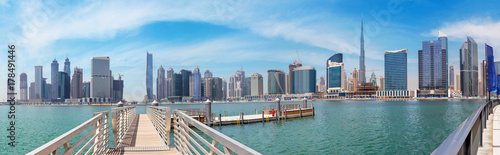 Photography DUBAI, UAE - MARCH 29, 2017: The panorama with the new Canal and skyscrapers of Downtown