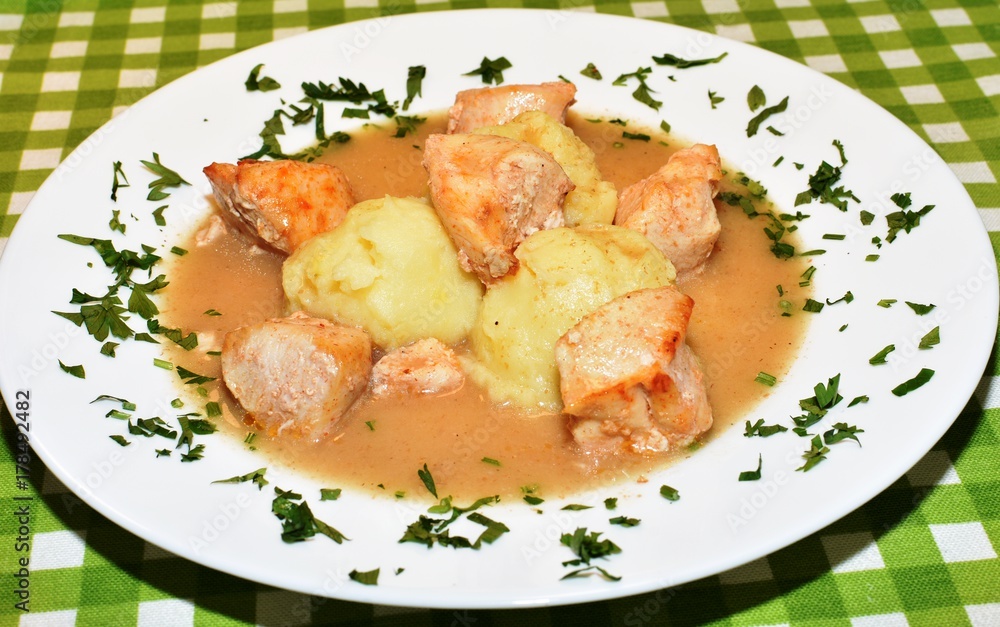 roast pork with sauce and mashed potatoes for lunch roast pork with sauce and mashed potatoes for lunch