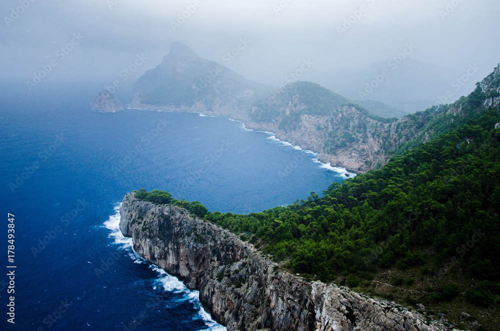 Summer storm approaching the coast at Cap Formentor, Mallorca, Spain