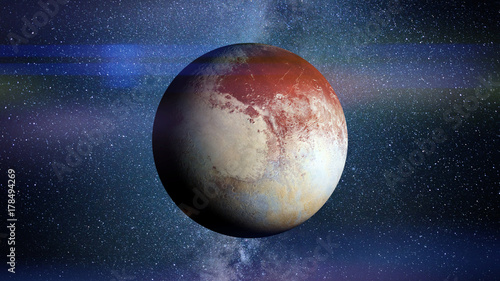 dwarf planet Pluto lit by the stars of the Milky Way galaxy