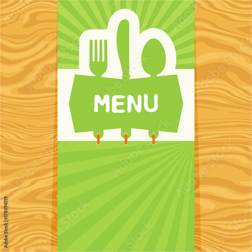 Fork, spoon and knife, tag for text. Flat design