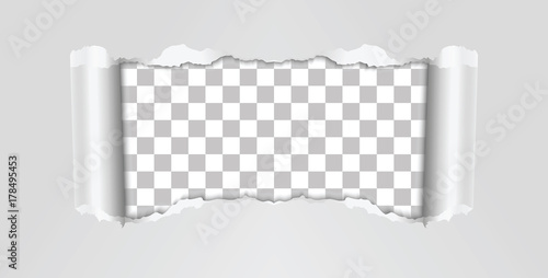 Symmetrical vector torn paper hole with transparent background.