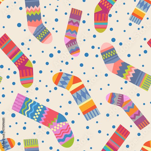 seamless christmas stocking pattern with colorful patterned socks