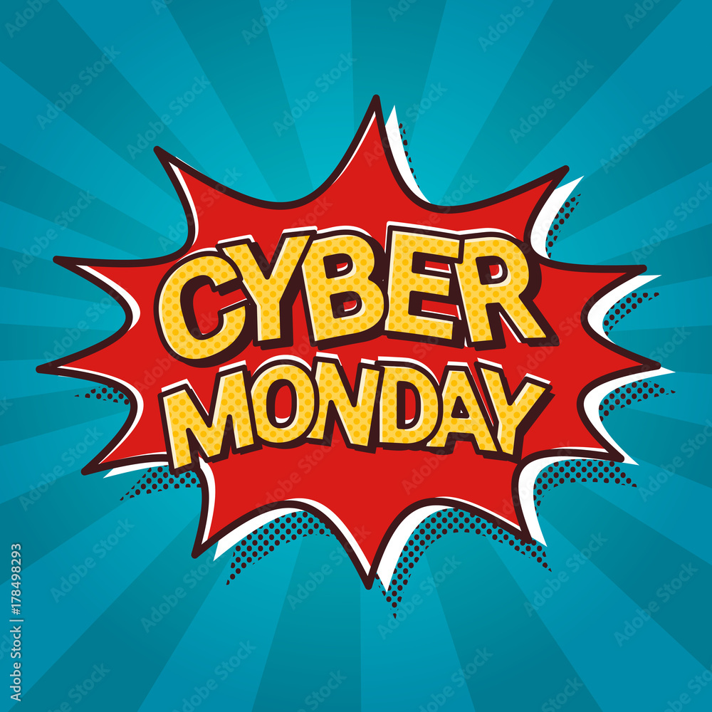 Fototapeta premium Cyber Monday Sale Web Banner Pop Art Comic Discount Poster Vector Illustration
