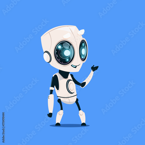 Modern Robot Isolated On Blue Background Cute Cartoon Character Artificial Intelligence Concept Flat Vector Illustration