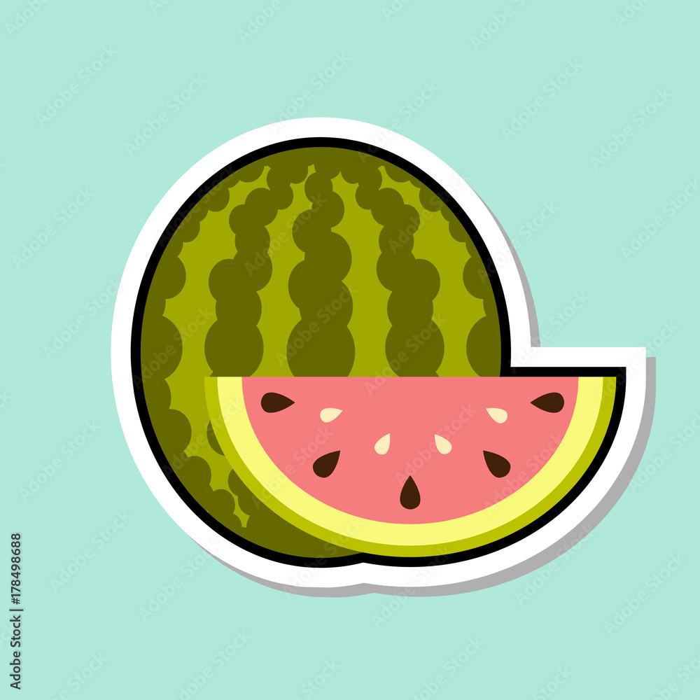 Watermelon Sticker On Blue Background Colorful Fruit Watermelon Sticker On Blue Background Colorful Fruit