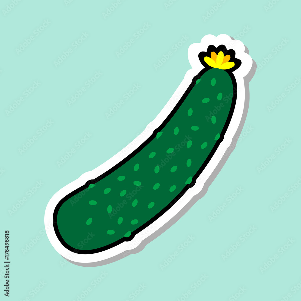 Cucumber Sticker On Blue Background Colorful Vegetable Icon Vector Illustration Cucumber Sticker On Blue Background Colorful Vegetable Icon Vector Illustration
